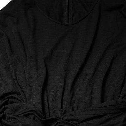 Dolce & Gabbana Black Wool Long Sleeves Sheath Midi Dress