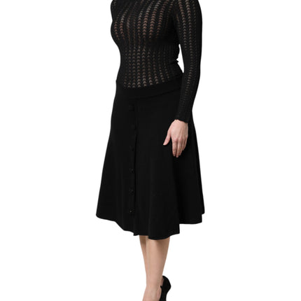 Dolce & Gabbana Black Cashmere Long Sleeves A-line Midi Dress