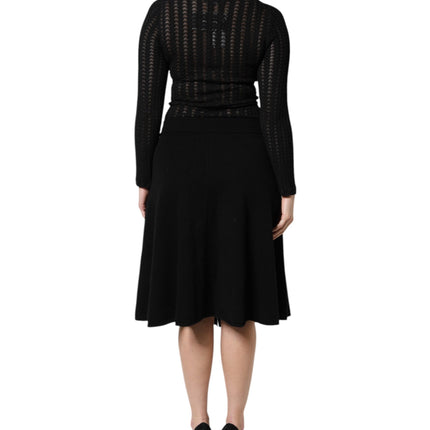 Dolce & Gabbana Black Cashmere Long Sleeves A-line Midi Dress