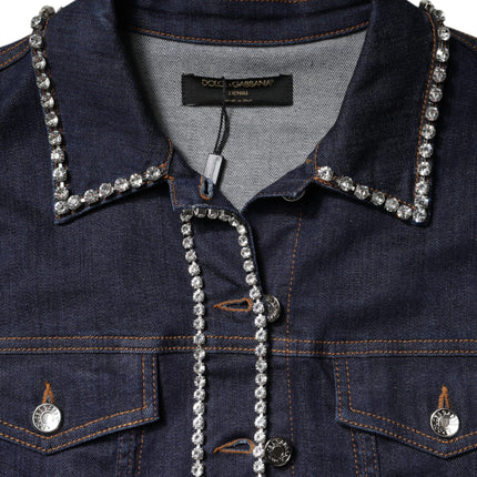 Dolce & Gabbana Blue Denim Cotton Crystal Embellished Jacket