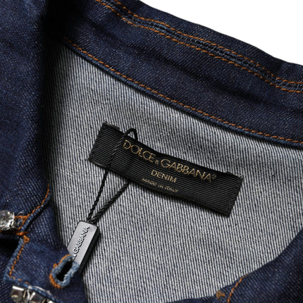 Dolce & Gabbana Blue Denim Cotton Crystal Embellished Jacket