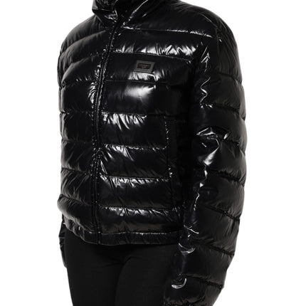 Dolce & Gabbana Black Logo Plaque Full Zip Puffer Jacket