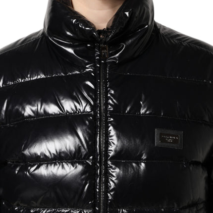 Dolce & Gabbana Black Logo Plaque Full Zip Puffer Jacket