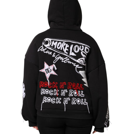 Dolce & Gabbana Black Embroidered Full Zip Hooded Jacket