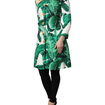 Dolce & Gabbana Multicolor Leaf Print Embellished Trenchcoat Jacket