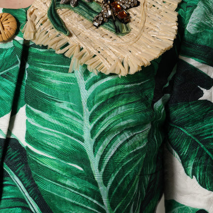 Dolce & Gabbana Multicolor Leaf Print Embellished Trenchcoat Jacket