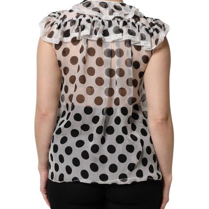Dolce & Gabbana White Black Polka Dot Cotton Sleeveless Top