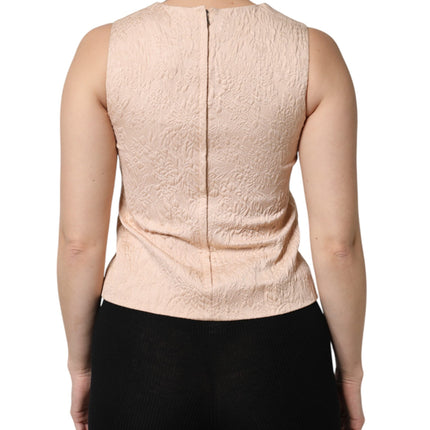 Dolce & Gabbana Beige Floral Embroidery Sleeveless Tank Top