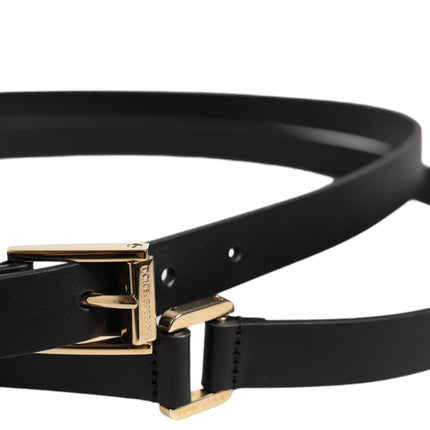 Dolce & Gabbana Black Classic Gold Metal Logo Buckle Belt