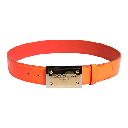 Dolce & Gabbana Orange Gold Tone Metal Logo Buckle Belt