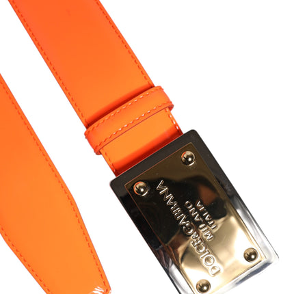 Dolce & Gabbana Orange Gold Tone Metal Logo Buckle Belt