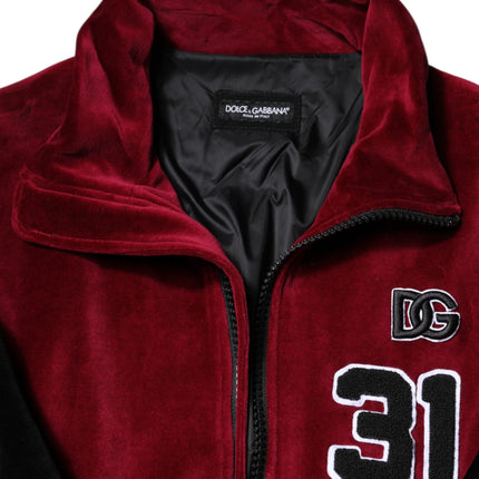 Dolce & Gabbana Red Black Cotton Logo FullZip Bomber Jacket