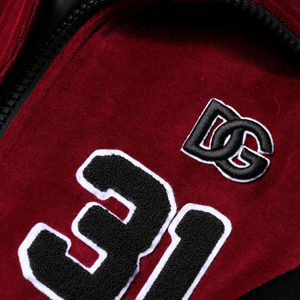 Dolce & Gabbana Red Black Cotton Logo FullZip Bomber Jacket