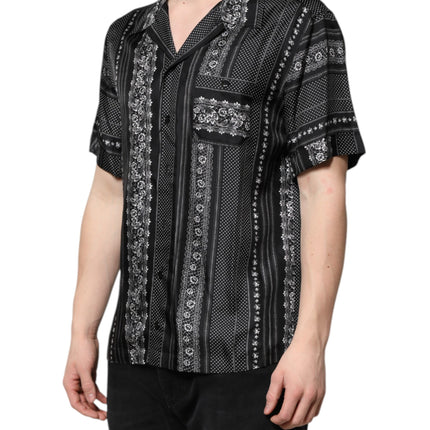 Dolce & Gabbana Black Silk Floral Print Short Sleeves Shirt