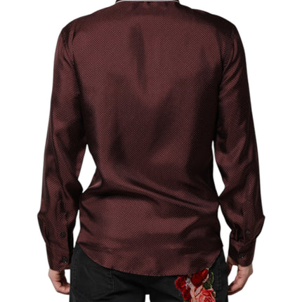 Dolce & Gabbana Burgundy Silk Dotted Long Sleeves Shirt