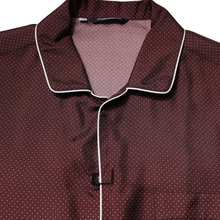 Dolce & Gabbana Burgundy Silk Dotted Long Sleeves Shirt