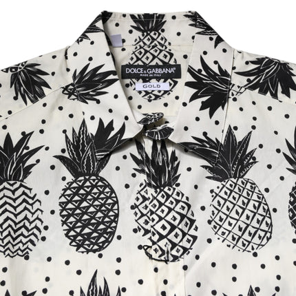 Dolce & Gabbana White Pineapple Print Long Sleeve GOLD Shirt