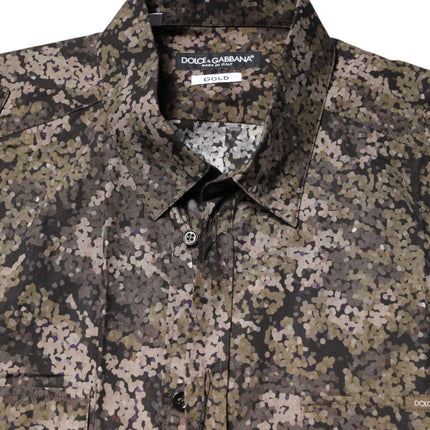 Dolce & Gabbana Multicolor Camouflage Button Down GOLD Shirt