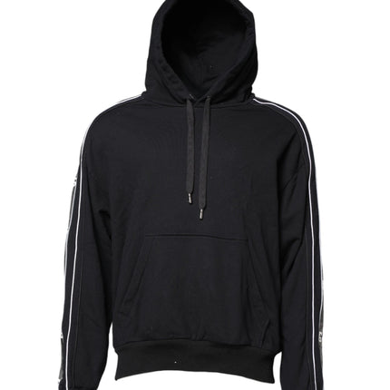 Dolce & Gabbana Black Cotton Logo Hooded Sweatshirt Sweater