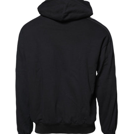 Dolce & Gabbana Black Cotton Logo Hooded Sweatshirt Sweater