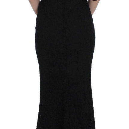 Dolce & Gabbana Black Floral Lace Long Bodycon Maxi Dress