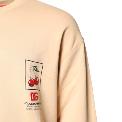 Dolce & Gabbana Beige Cherry Print Crew Neck Pullover Sweater