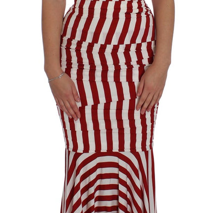 Dolce & Gabbana Red White Silk Stretch Dress