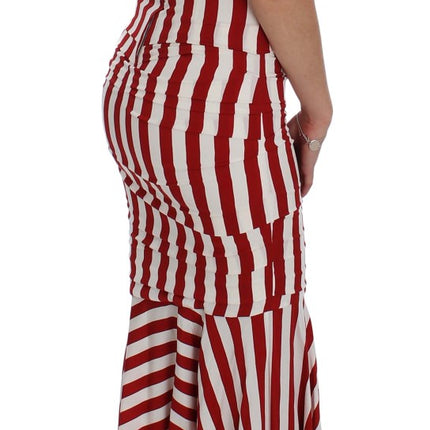 Dolce & Gabbana Red White Silk Stretch Dress