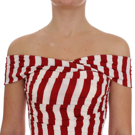 Dolce & Gabbana Red White Silk Stretch Dress
