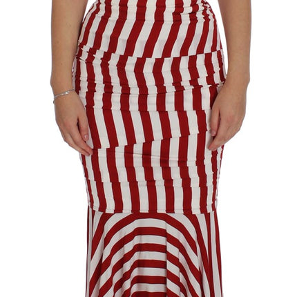 Dolce & Gabbana Red White Silk Stretch Dress
