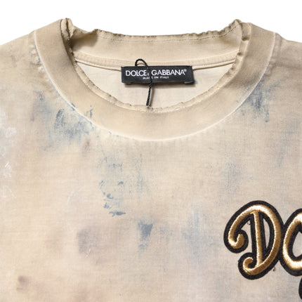 Dolce & Gabbana Beige Tie Dye DG Embroidery Cropped T-shirt
