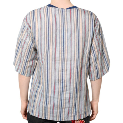 Dolce & Gabbana Multicolor Striped Pin Up Linen Round Neck T-shirt