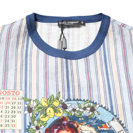 Dolce & Gabbana Multicolor Striped Pin Up Linen Round Neck T-shirt