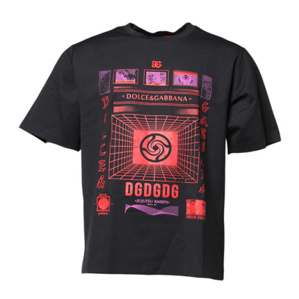Dolce & Gabbana Black Cotton Graphic Print Crew Neck T-shirt