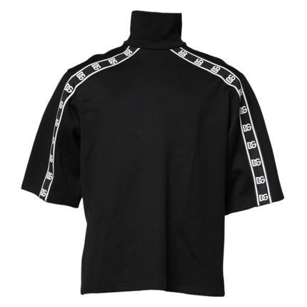 Dolce & Gabbana Black Cotton DG Print Turtleneck T-shirt