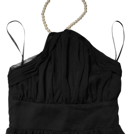 Marciano by Guess Black Tulle Pearl Sleeveless Long Gown Dress
