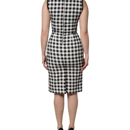 Dolce & Gabbana White Black Checkered Sleeveless Sheath Dress