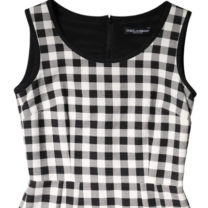 Dolce & Gabbana White Black Checkered Sleeveless Sheath Dress