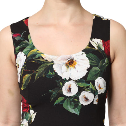 Dolce & Gabbana Black Floral Print Sleeveless Sheath Dress