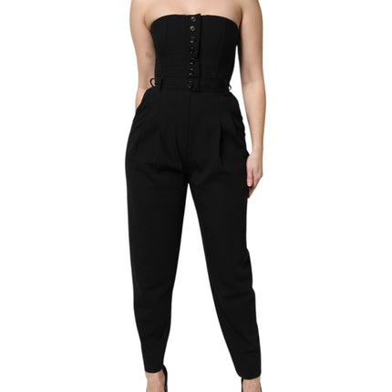 Dolce & Gabbana Black Wool Strapless Romper Jumpsuit Dress