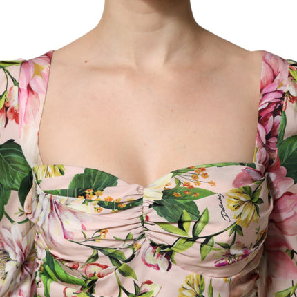 Dolce & Gabbana Pink Floral Silk Fit And Flared Midi Dress