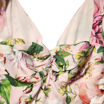 Dolce & Gabbana Pink Floral Silk Fit And Flared Midi Dress