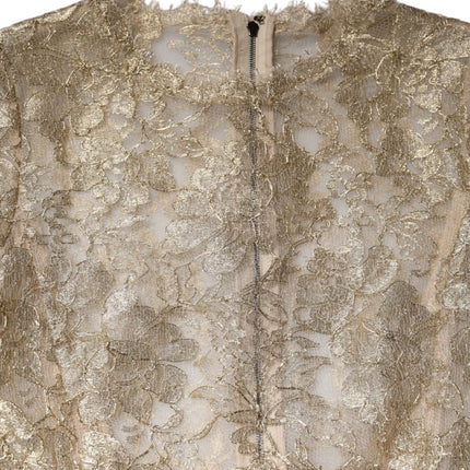 Dolce & Gabbana Gold Floral Lace Long Sleeves Fit & Flare Dress