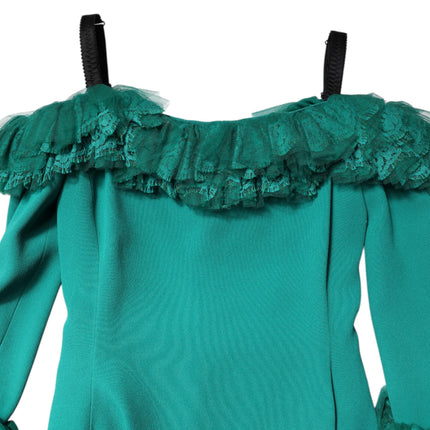 Dolce & Gabbana Green Lace Off Shoulder Sheath Mini Dress