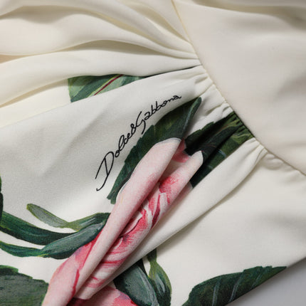 Dolce & Gabbana White Floral One Shoulder Sheath Midi Dress
