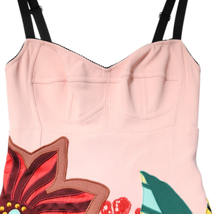 Dolce & Gabbana Pink Floral Print Spaghetti Strap Mini Dress