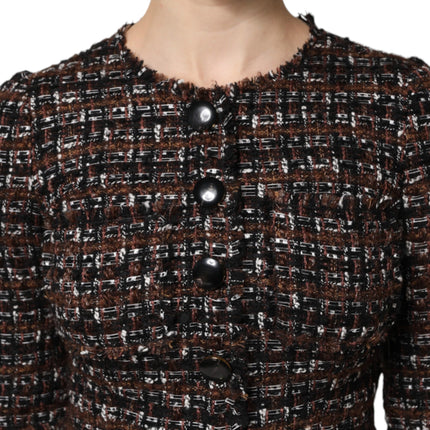 Dolce & Gabbana Brown Tweed Short Sleeves A-line Mini Dress