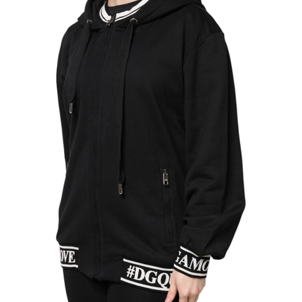 Dolce & Gabbana Black Cotton Hooded Full Zip Sweatshirt Sweater