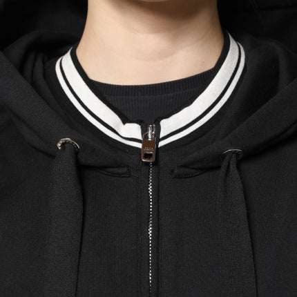 Dolce & Gabbana Black Cotton Hooded Full Zip Sweatshirt Sweater