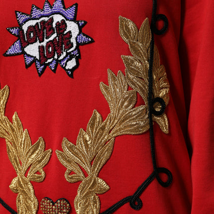 Dolce & Gabbana Red Cotton Queen Sequined Pullover Sweater